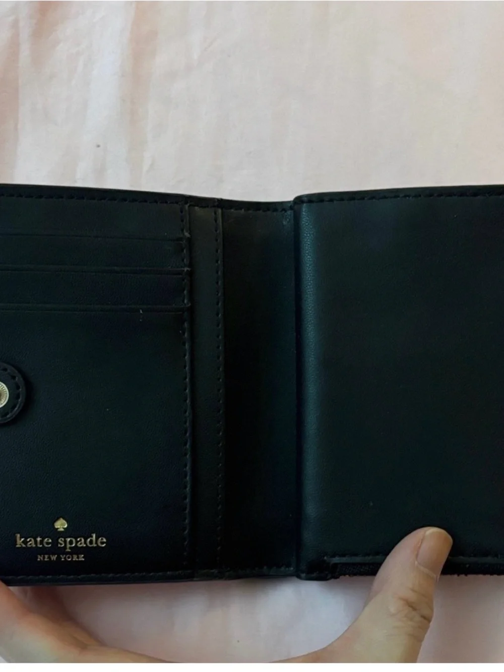 kate spade Black Leather Wallet with White Trim and Gold Logo